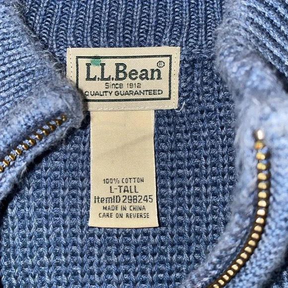 L.L. Bean Sweatshirt Size Large Tall Full Zip Gray Knit Sweater 100% Cotton - Picture 2 of 5